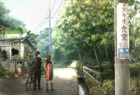 anime - manga, anime, bicycle, walking