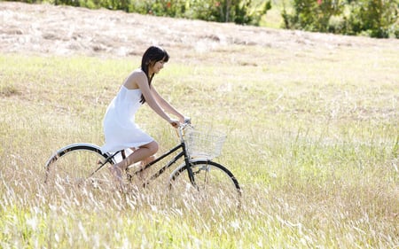 bicycle - green, bicycle, alone, girl