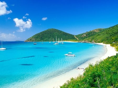 Virgin Island - nature, sky, ocean, beach, mountain, clouds