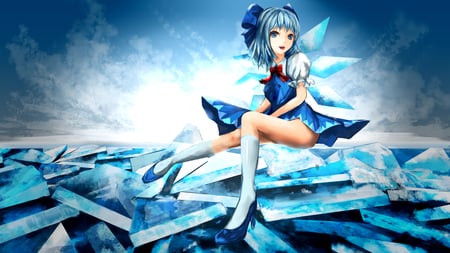 Touhou - dress, touhou, cirno, sky