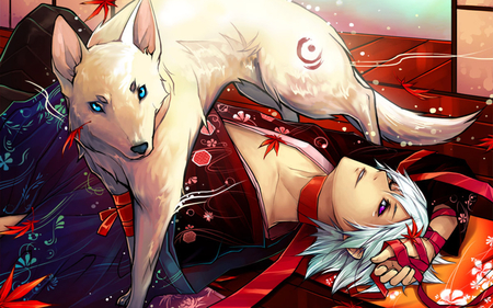 Fox Spirit - white, fox, ribbon, eyes