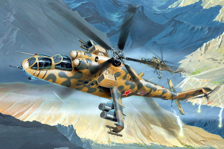 Mi-24 Hind Helicopter - painting, mil, hind, art, mi-24, mi24, helicopter, drawing