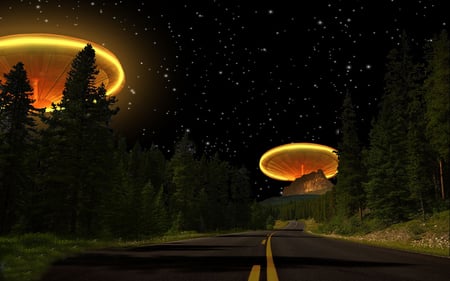 UFO_over_chosen_mountain - night, ufo, dark, mountain