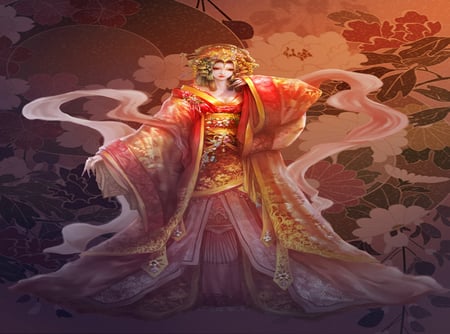 Brave of Queen - beauty, female, hot, brave, anime girl, rose, queen, cool, brave of queen, pretty, ribbon, chinese clothes, vector, dance, china girl, original, flower, dress