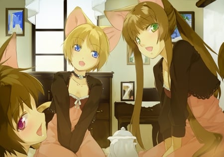 cute neko friends - girls, cute, pretty, neko