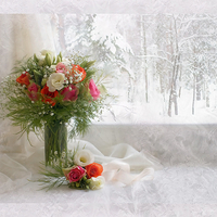 Flowers on snowy background