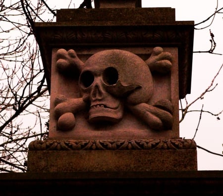 Gatepost at Kirkleatham - skull, kirkleatham, ancient, gatepost, architecture, crossbones