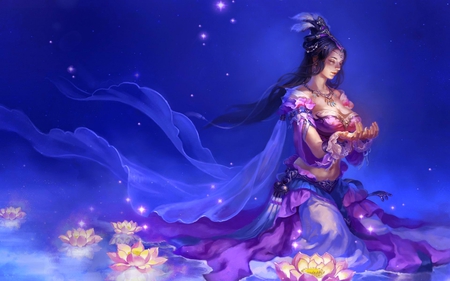 DIVINE BEAUTY - lotus, divine, beauty, stars, art