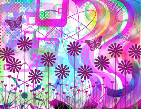 RETRO WALL - curves, colors, flowers, designs