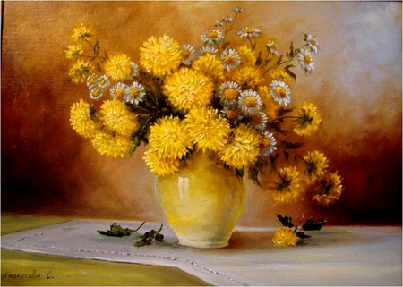 Yellow still life - painting, art, yellow, still life, flower