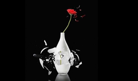 Broken dreams - vase, pieces, ball, broken dreams, flower, imagination, dreams, black, white, red