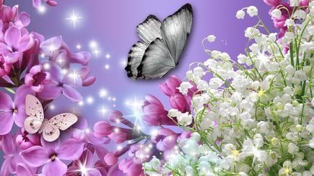 Lilac Fever - sparkle, lavender, lilac, spring, pink, stars, purple, lily of the valley, butterfly, dazzle