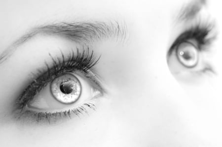 windows to the soul~ - pretty, black, white, female, photography, model, eyes, beauty