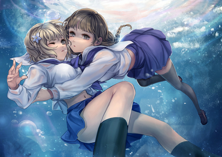 anime - girl, anime, water, iroha, matsuma, 2girls, lili, hanasaku