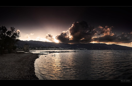 Sunset bay - clouds, sunset, lake, sky, bay