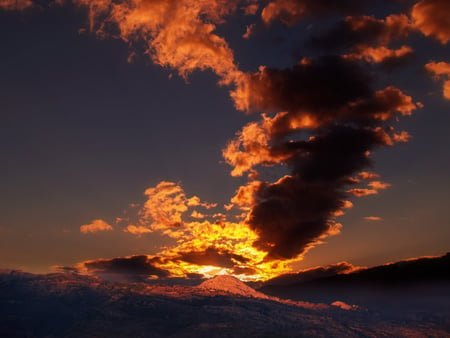 sky bridge - sky, sunset, mountain, clouds