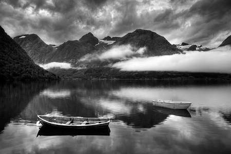 peaceful moments - lakes, black and white, potography, boats