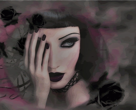 Goth Beauty - beauty, face, abstract, girl, goth, black, fantasy, rose