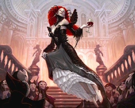 Vampire Masquerade ball - blood, floating, stairway, vampires, masks