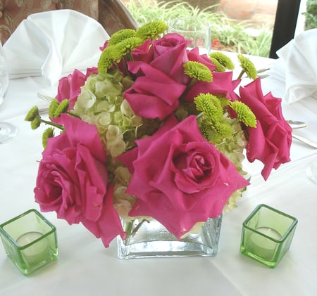 ~♥~ For all occasions ~♥~ - roses, fashion, entertainment, floral design, easter, hot pink, candles, atmosphere, wedding, love, birthday, christmas, white, festive table, green, bright, green bottons