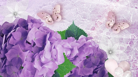 Hydrangea Lavender - summer, purple, flowers, lace, blue, light, hearts, lavender, hydrangia