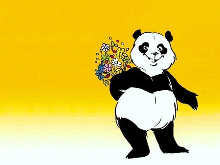 Panda flores - love, panda, flowers, bear