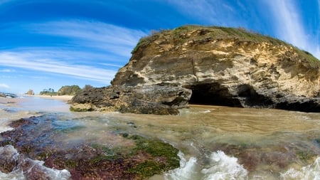 superb beach scenary - beach, sky, rocks, caves