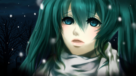 anime - hatsune miku, vocaloid, darknes, eyes, night, long hair