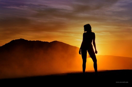 Silhouette - woman, silhouette, sunset, beautiful