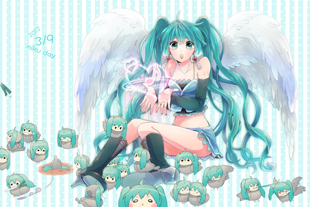 Hatsune Miku - wings, hatsune miku, angel, feathers