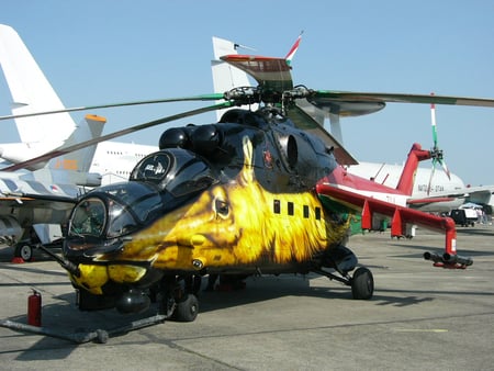 Mi-24 Hind with Unique Paint Scheme - gun, hind, russian, paint, ship, mi-24, custom, helicopter, mi24, chopper, military