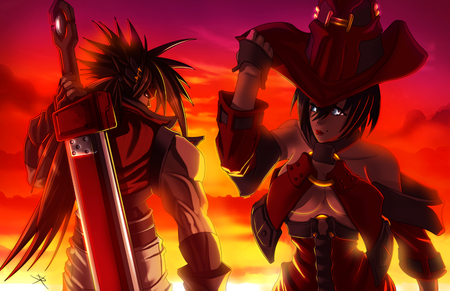 Guilty Gear - Sunset - game, anime, warrior, wizard, magic, sword, sunset, guilty gear, hd