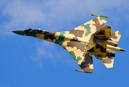 Sukhoi Su-35 - fighter, airplane, jet, blue, military, russian, plane, su35, camoflage, su-35, sukhoi, sky