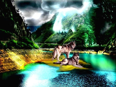 INDIAN - 2012, frame, wolf, indian, wolves, nature, indians, lake, color, mountains