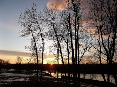 Winslow, maine sunset - maine, sky, trees, water, sunset, winslow