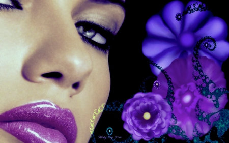 I love the collor purple.. - flowers, eyes, lips, face