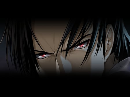 Kong Taolo - male, close up, black background, black hair, kong taolo, the cyber slayer, taolo kong, red eyes, anime, kikokuga