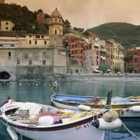 boats in a seaside harbor