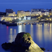 beautiful seaside village at night