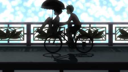 Denpa Onna to Seishin Otoko - friends, blue sky, anime, umbrella, shadow