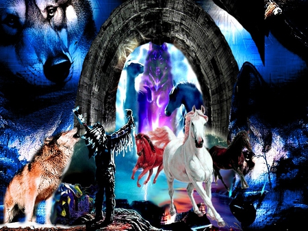 INDIAN - 2012, frame, wolf, indian, wolves, eagle, nature, indians, mountains