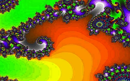 Fractal03 - yellow, purple, green, bright, orange, art, fractal