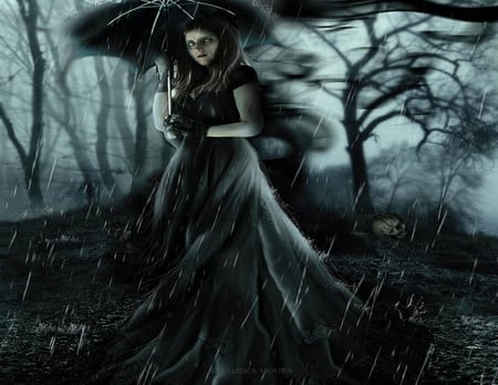 Nightmare - girl, gothic, fantasy, rain