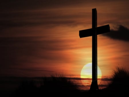 Cross at sunset - religion, cross, jesus, sunset