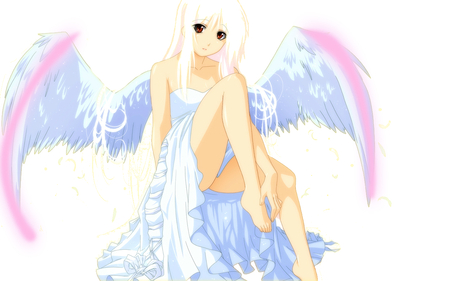 Angel - girl, angel, wing, white dress, blonde