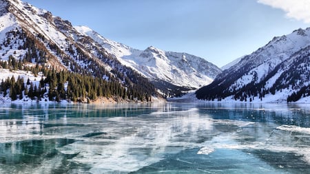 icey lake - lake, mountains, ice, snow