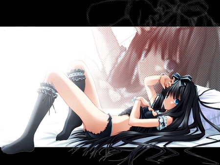 anime - white, dark hair, girl, darknes, eyes, long hair, anime