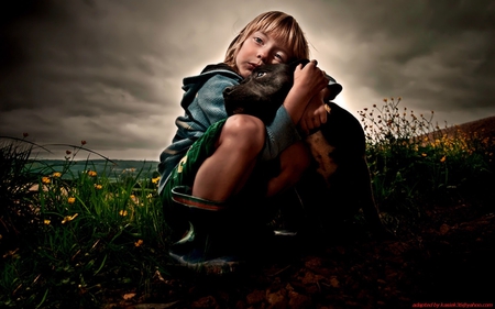 photography - dark, children, dog, photography