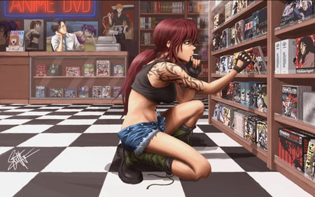 anime - girl, tattoo, anime, legs