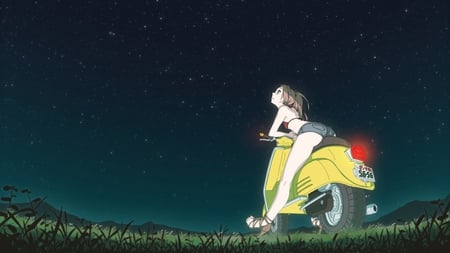 anime - anime, night, stars, girl